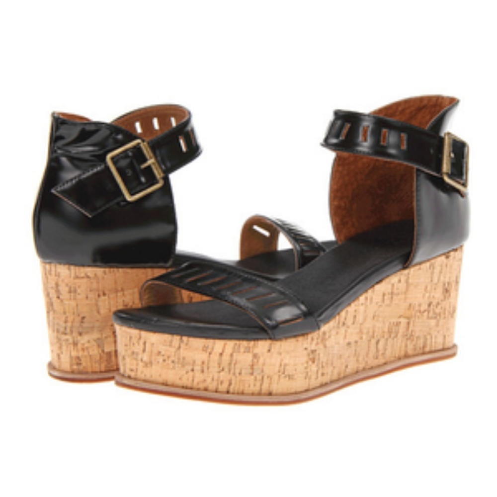 Anthropologie Fiel Maud Black Leather Wedge Sandal